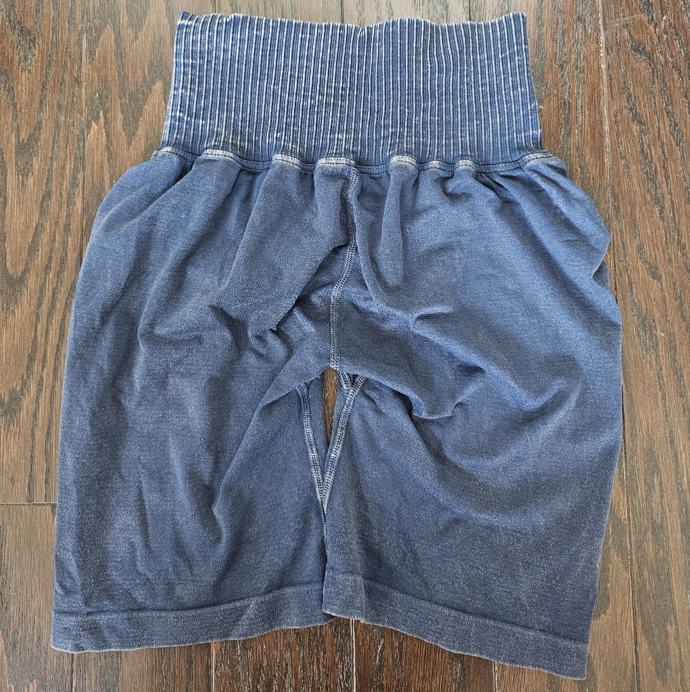 Free People Movement Good Karma Blue Ruched Biker Shorts